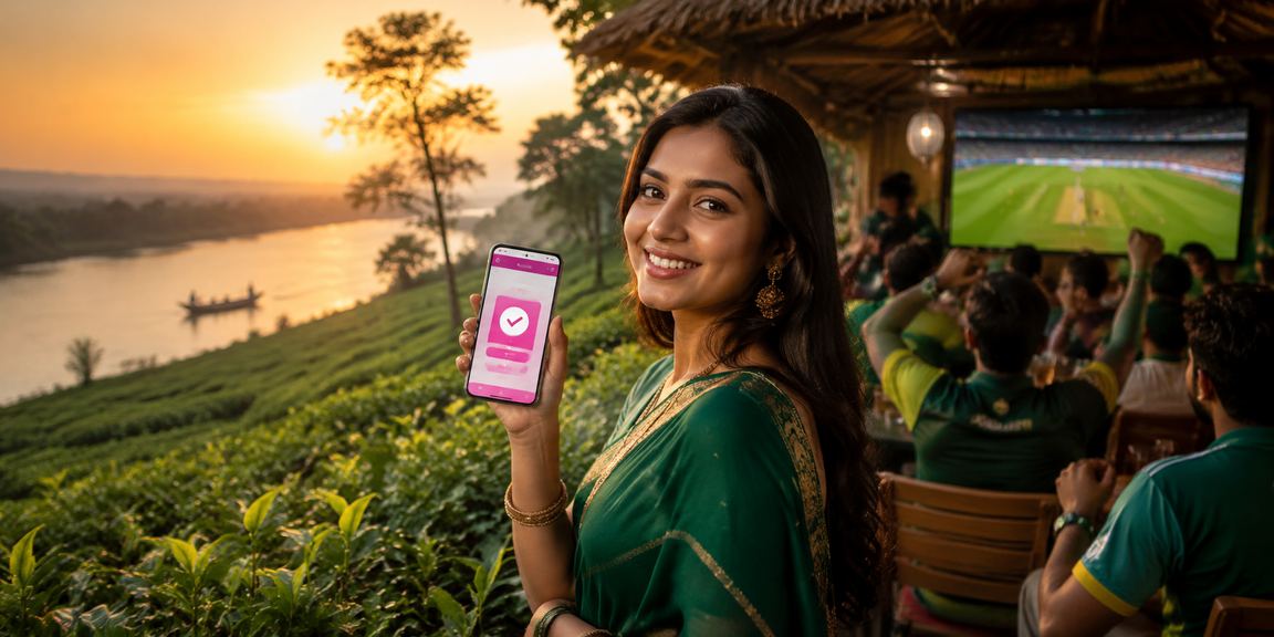 বগুড়ার চা বাগানে বসে ক্রিকেট বেটিং টিপস দেখছেন একজন খেলোয়াড়